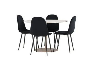 Lycke Matgrupp 110 cm Rund med 4 Polar stolar - Beige/Svart - Möbler - Bord & matgrupp - Matgrupp