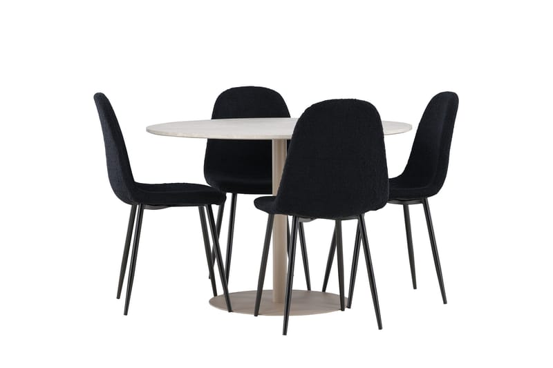 Lycke Matgrupp 110 cm Rund med 4 Polar stolar, Beige/Svart
