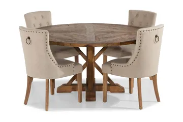 Lyon Matgrupp Ø150 cm Rund med 4 st Viktoria Stolar - Vintage Alm / Beige - Möbler - Bord & matgrupp - Matgrupp