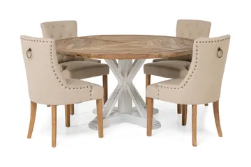 Lyon Matgrupp Ø150 cm Rund med 4 st Viktoria Stolar - Vintage Natur/Vit/Beige - Möbler - Bord & matgrupp - Matgrupp