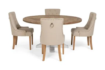 Lyon Matgrupp Ø150 cm Rund med 4 st Viktoria Stolar - Vintage Natur/Vit/Beige - Möbler - Bord & matgrupp - Matgrupp
