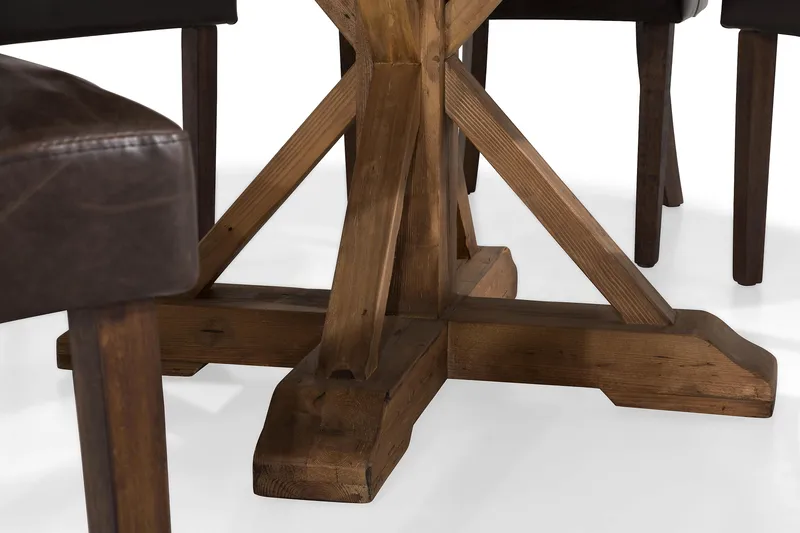 Lyon Matgrupp 150 cm Rund Mörkt trä med 6 Tuva Stolar - Vintage Alm / Brun Pu - Möbler - Bord & matgrupp - Matgrupp