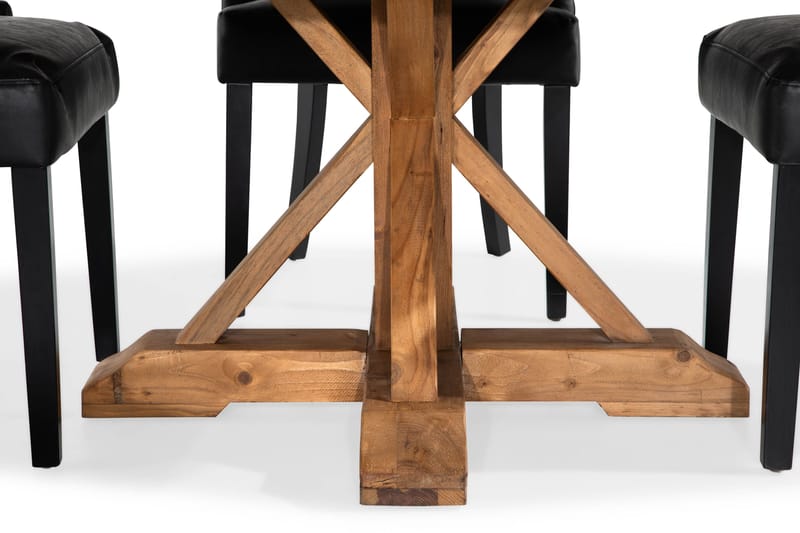 Lyon Matgrupp 150 cm Rund med 4 Tuva Fåtölj - Vintage Alm/Svart PU - Möbler - Bord & matgrupp - Matgrupp