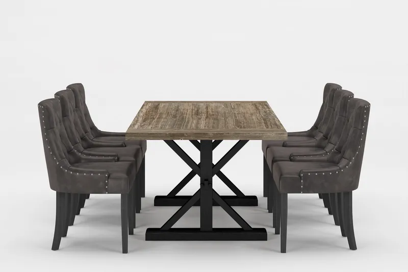 Lyon Premium Matgrupp 200-290 cm + 6 Tuva Stolar, Brun/Svart