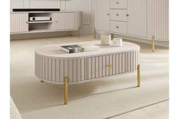 Maggio Ovalt Soffbord 100 cm med Lådor i Trä och Metall - Beige - Möbler - Bord & matgrupp - Soffbord