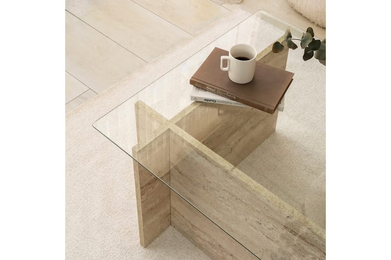 Malpani 105 cm Rektangulärt Soffbord i Sten och Glas - Klar - Möbler - Bord & matgrupp - Soffbord