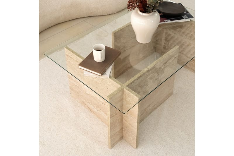 Malpani 105 cm Rektangulärt Soffbord i Sten och Glas - Klar - Möbler - Bord & matgrupp - Soffbord