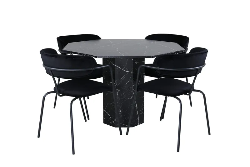 Marbs Matgrupp 110 cm Rund med 4 Arrow stolar, Svart