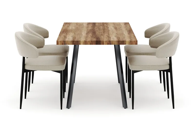 Marcelen Matbord Förlängningsbart med 4 Sawako Stolar - Brun - Möbler - Bord & matgrupp - Matgrupp