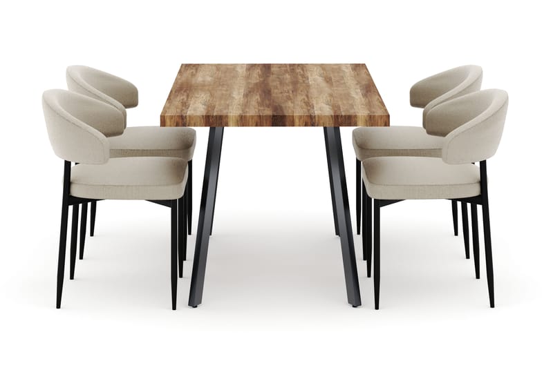 Marcelen Matbord Förlängningsbart med 4 Sawako Stolar - Brun - Möbler - Bord & matgrupp - Matgrupp