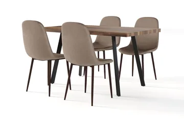 Marcelen Matbord Förlängningsbart med illäggsskiva +  4 st Naira stol brun med valnöt ben - Brun - Möbler - Bord & matgrupp - Matgrupp