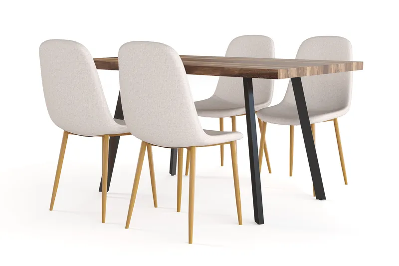 Marcelen Matbord Förlängningsbart med illäggsskiva +  4 st Nibe stol beige med ek ben - Brun/Beige - Möbler - Bord & matgrupp - Matgrupp