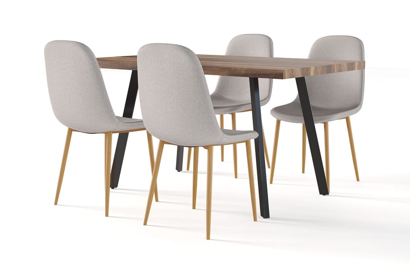 Marcelen Matbord Förlängningsbart med illäggsskiva +  4 st Nibe stol grå med ek ben - Brun/Grå - Möbler - Bord & matgrupp - Matgrupp