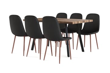 Marcelen Matbord Förlängningsbart med illäggsskiva +  6 st Naira stol svart med valnöt ben - Brun/Svart - Möbler - Bord & matgrupp - Matgrupp