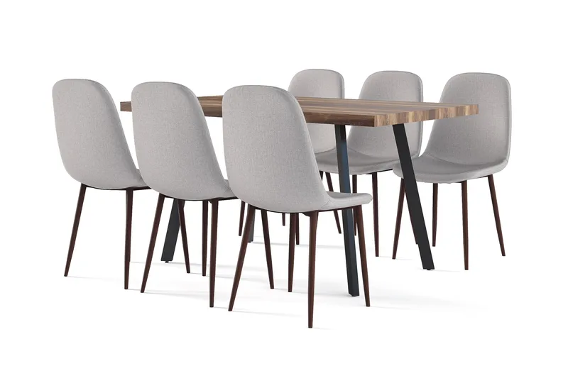 Marcelen Matbord Förlängningsbart med illäggsskiva +  6 st Nibe stol grå med valnöt ben - Brun/Grå - Möbler - Bord & matgrupp - Matgrupp