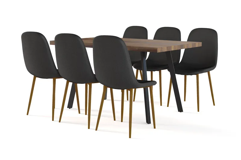 Marcelen Matbord Förlängningsbart med illäggsskiva +  6 st Nibe stol svart med ek ben - Brun/Svart - Möbler - Bord & matgrupp - Matgrupp