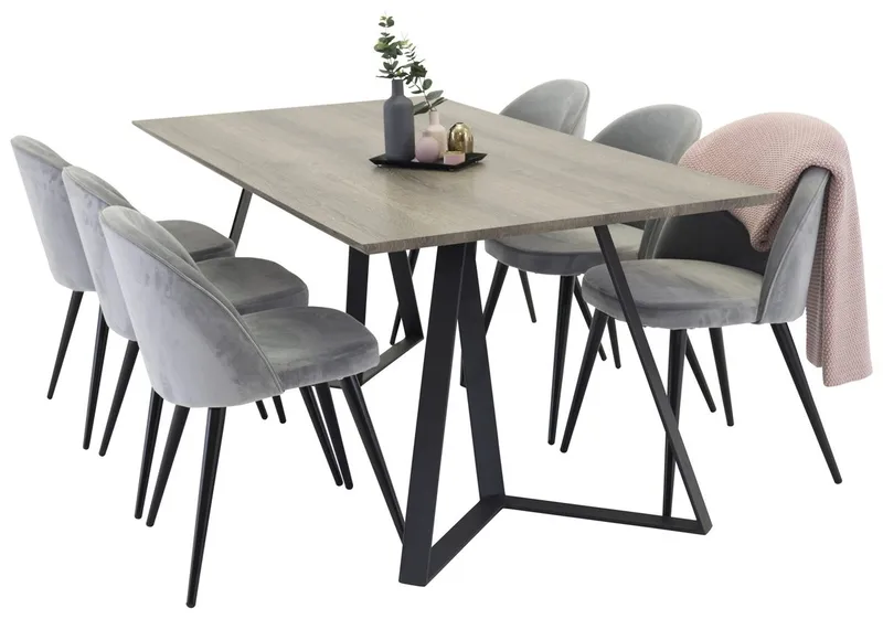 Marina Matbord 180 cm med 6 Velvet Köksstol Sammet