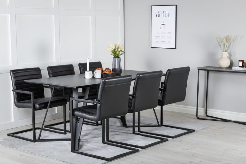 Marina Matgrupp 180 cm Rektangulär med 6 Art Stolar - Svart - Möbler - Bord & matgrupp - Matgrupp