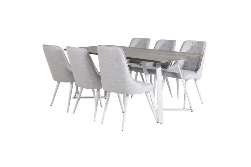 Marina Matgrupp 180 cm Rektangulär med 6 Velvet Deluxe stolar - Ljusgrå - Möbler - Bord & matgrupp - Matgrupp