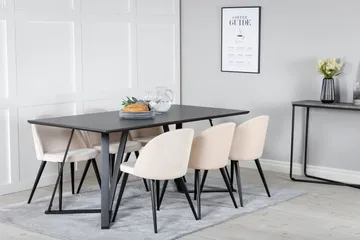 Marina Matgrupp 180 cm Rektangulär med 6 Velvet stolar - Beige - Möbler - Bord & matgrupp - Matgrupp