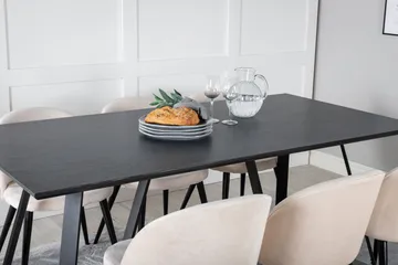Marina Matgrupp 180 cm Rektangulär med 6 Velvet stolar - Beige - Möbler - Bord & matgrupp - Matgrupp