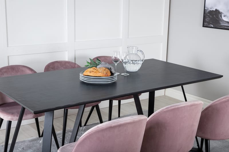 Marina Matgrupp 180 cm Rektangulär med 6 Velvet stolar - Svart - Möbler - Bord & matgrupp - Matgrupp