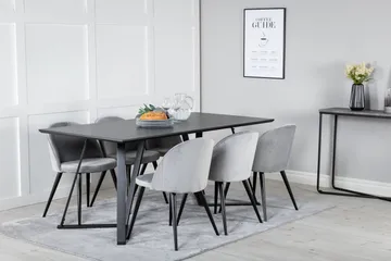 Marina Matgrupp 180 cm Rektangulär med 6 Velvet stolar - Svart - Möbler - Bord & matgrupp - Matgrupp