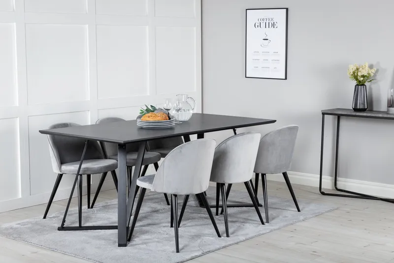 Marina Matgrupp 180 cm Rektangulär med 6 Velvet stolar - Svart - Möbler - Bord & matgrupp - Matgrupp