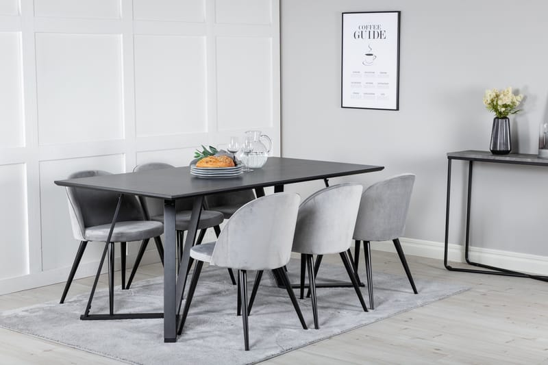 Marina Matgrupp 180 cm Rektangulär med 6 Velvet stolar - Svart - Möbler - Bord & matgrupp - Matgrupp