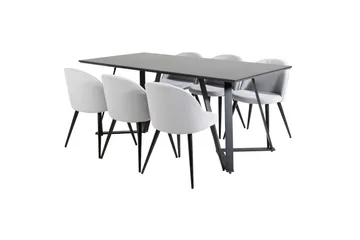 Marina Matgrupp 180 cm Rektangulär med 6 Velvet stolar - Svart - Möbler - Bord & matgrupp - Matgrupp