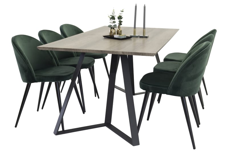Marina Matgrupp 180 cm Rektangulär med 6 Velvet stolar - Svart - Möbler - Bord & matgrupp - Matgrupp