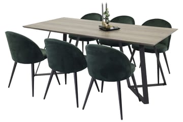 Marina Matgrupp 180 cm Rektangulär med 6 Velvet stolar - Svart - Möbler - Bord & matgrupp - Matgrupp