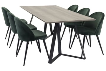 Marina Matgrupp 180 cm Rektangulär med 6 Velvet stolar - Svart - Möbler - Bord & matgrupp - Matgrupp