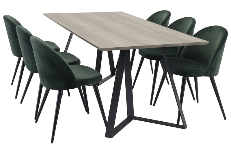 Marina Matgrupp 180 cm Rektangulär med 6 Velvet stolar - Svart - Möbler - Bord & matgrupp - Matgrupp