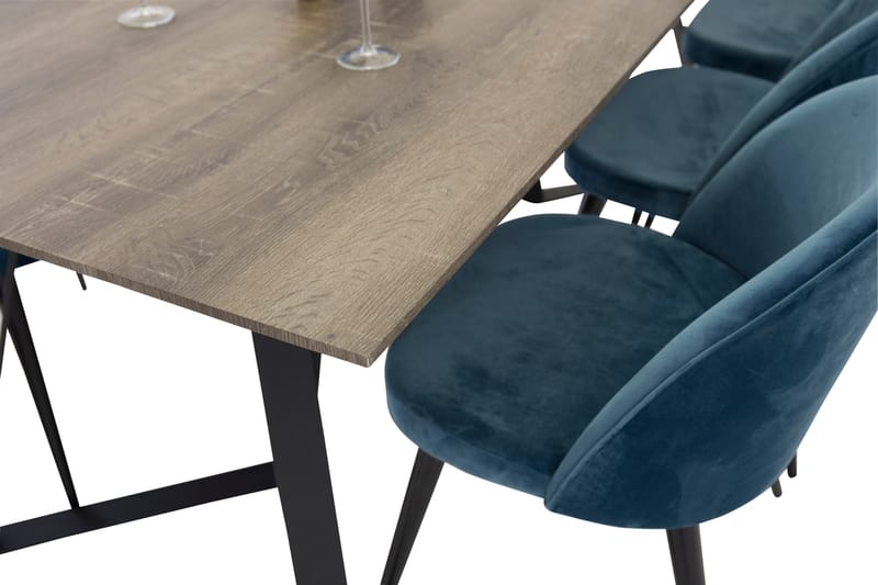 Marina Matgrupp 180 cm Rektangulär med 6 Velvet stolar - Svart - Möbler - Bord & matgrupp - Matgrupp