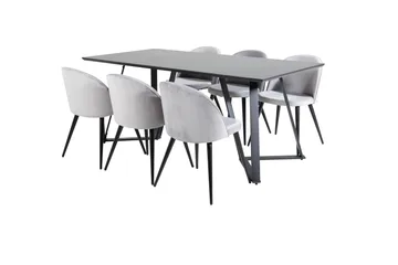 Marina Matgrupp 180 cm Rektangulär med 6 Velvet stolar - Svart - Möbler - Bord & matgrupp - Matgrupp