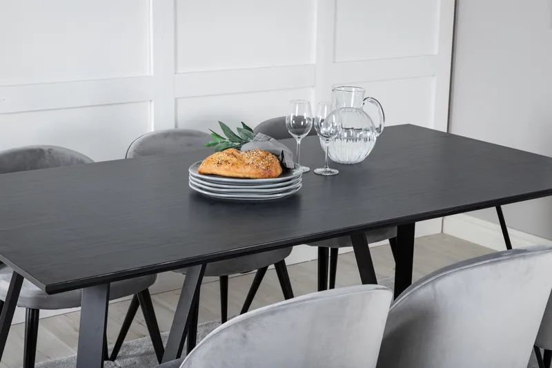 Marina Matgrupp 180 cm Rektangulär med 6 Velvet stolar - Svart - Möbler - Bord & matgrupp - Matgrupp