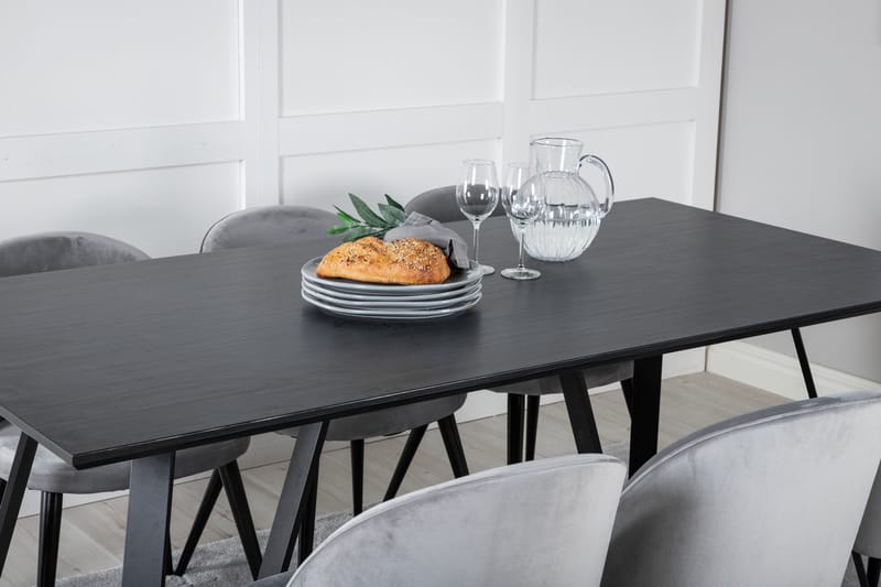 Marina Matgrupp 180 cm Rektangulär med 6 Velvet stolar - Svart - Möbler - Bord & matgrupp - Matgrupp
