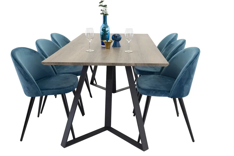 Marina Matgrupp 180 cm Rektangulär med 6 Velvet stolar