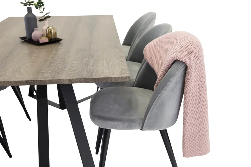Marina Matgrupp 180 cm Rektangulärt med 6 Velvet Sammet Matstolar - Svart / Grå / Brun - Möbler - Bord & matgrupp - Matgrupp