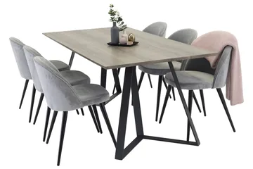 Marina Matgrupp 180 cm Rektangulärt med 6 Velvet Sammet Matstolar - Svart / Grå / Brun - Möbler - Bord & matgrupp - Matgrupp