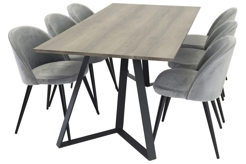 Marina Matgrupp 180 cm Rektangulärt med 6 Velvet Sammet Matstolar - Svart / Grå / Brun - Möbler - Bord & matgrupp - Matgrupp