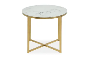 Epiffer Soffbord 50 cm Runt Marmormönster - Vit/Grå/Mässing - Möbler - Bord & matgrupp - Marmorbord