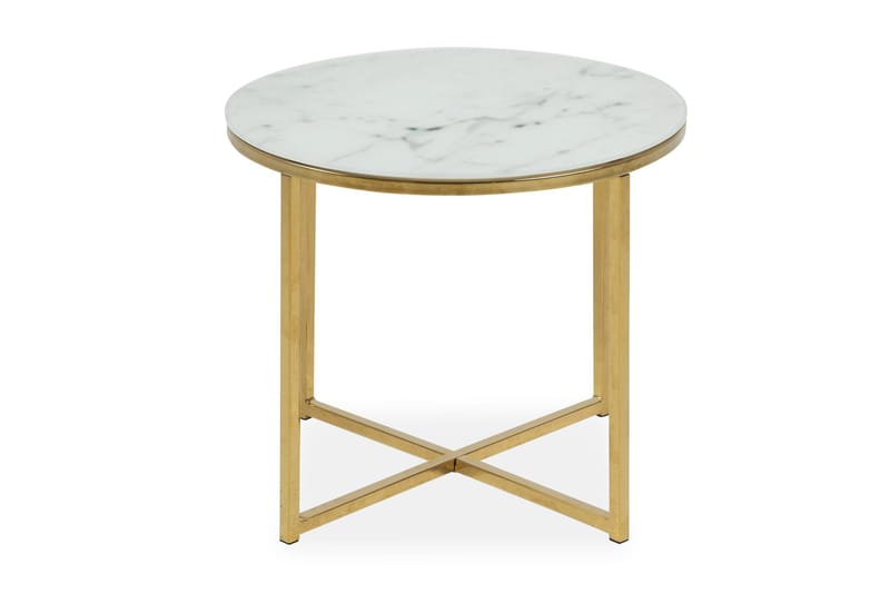 Epiffer Soffbord 50 cm Runt Marmormönster, Vit/Grå/Mässing
