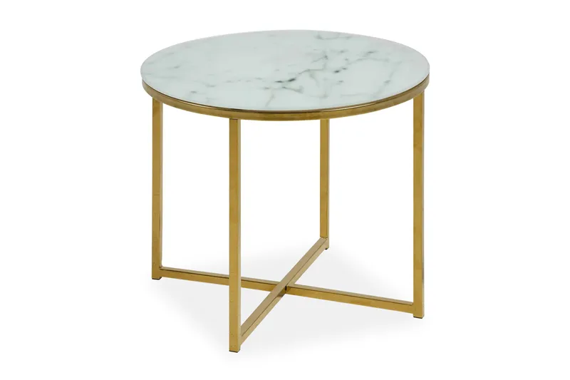 Epiffer Soffbord 50 cm Runt Marmormönster - Vit/Grå/Mässing - Möbler - Bord & matgrupp - Marmorbord