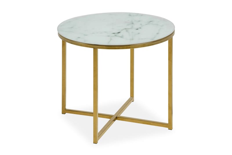 Epiffer Soffbord 50 cm Runt Marmormönster - Vit/Grå/Mässing - Möbler - Bord & matgrupp - Marmorbord