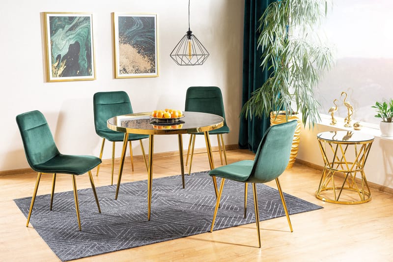 Matbord Izzo 100 cm Runt Marmorlook - Glas/Svart/Guld - Möbler - Bord & matgrupp - Marmorbord