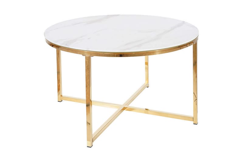 Soffbord Avosnes 80 cm Runt Marmormönster - Vit/Guld/Glas - Marmorbord - Soffbord