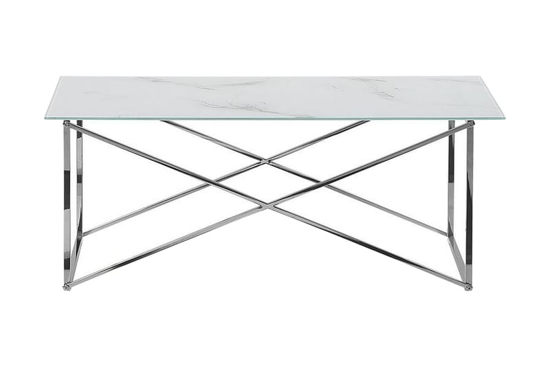 Soffbord Stromback 100 cm Marmormönster - Vit/Silver - Marmorbord - Soffbord