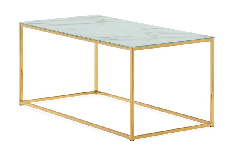 Soffbord Valeria 100 cm Marmormönster - Glas/Vit/Mässing - Möbler - Bord & matgrupp - Marmorbord